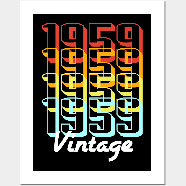 Vintage Since 1959 Old Men Women Retro Sunset Wall Art by jonathanptk